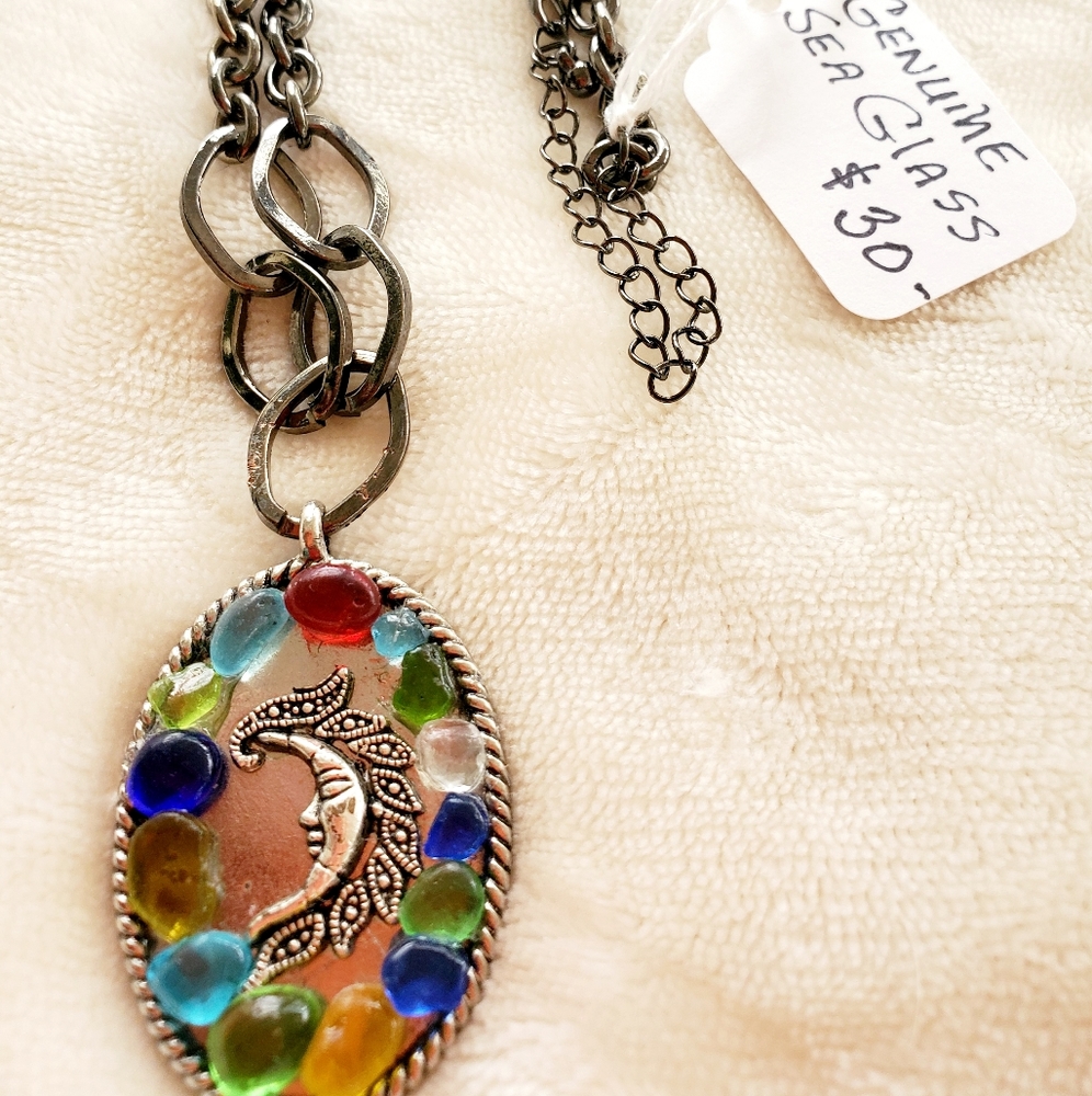 Genuine multi-colored seaglass pendant necklac
